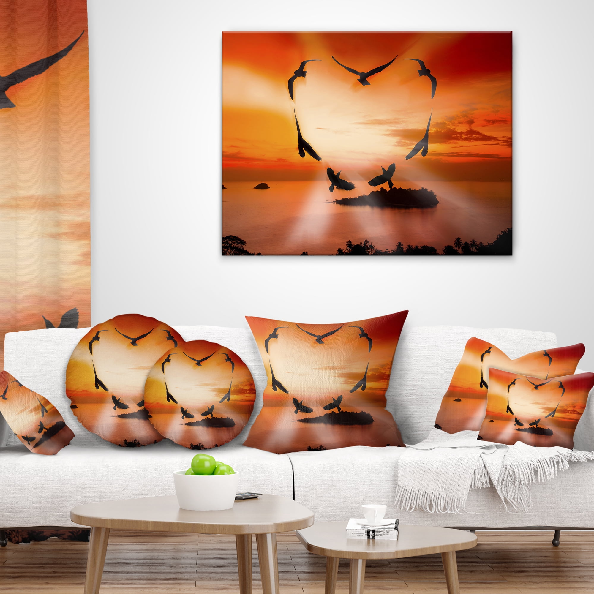 Designart Crow Heart at Sunset - Abstract Throw Pillow - 12x20