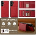 thumbnail image 6 of Detachable Magnetic Wallet Case for Samsung Galaxy S25, Premium PU Leather RFID Blocking Card Holder with Kickstand, TPU Shockproof Protective Slim Cover, Wireless Charging Compatible, Red, 6 of 11