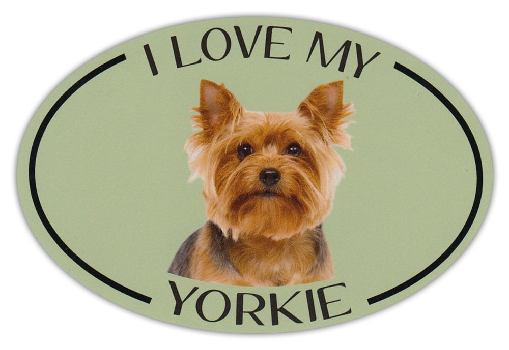 Dog Breed Oval Vinyl Car Decal Black & White Sticker Yorkshire Terrier 