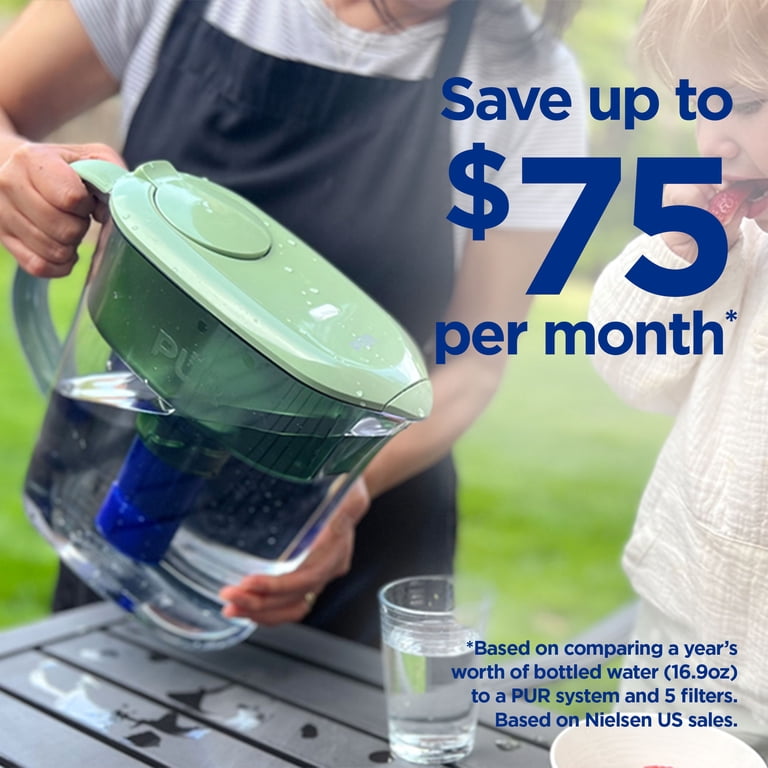 PUR Plus 11 Cup Water Pitcher With Filter - Reduces Lead & Contaminants, Filter Change Light (PPT111W)
