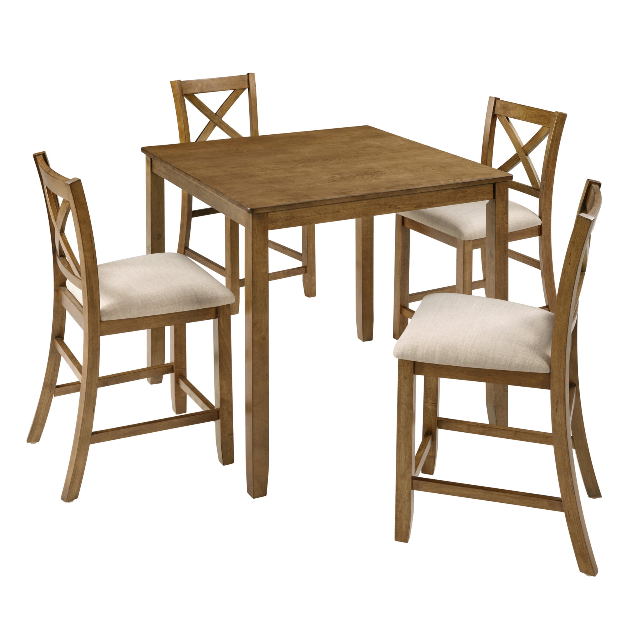 Noble House 5-Piece Counter Height Dining Set, Square Wooden Table with X-Back Chairs for Small Spaces, Natural Oak