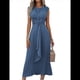 thumbnail image 1 of Vestido Midi Informal Sin Mangas de Verano para Mujer, Ajustado, con Lazo en la Cintura, , 2025 Azul Neblina S, 1 of 9