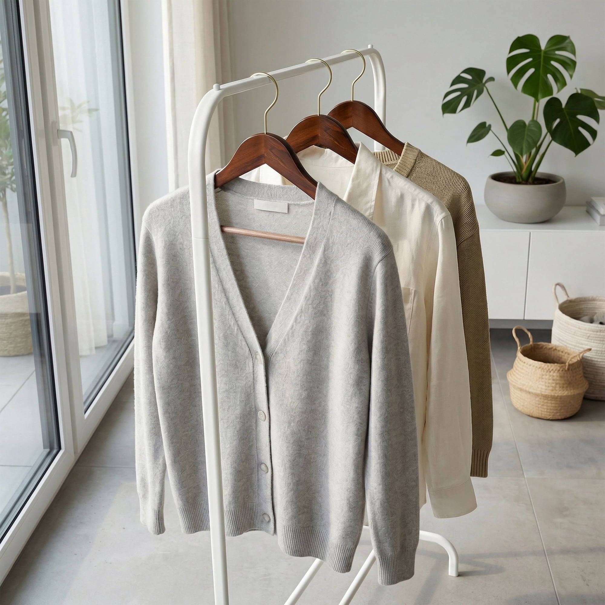 Unique Bargains 2Pcs Wood 360-Degree Space Saving Clothes Hangers Round Hook