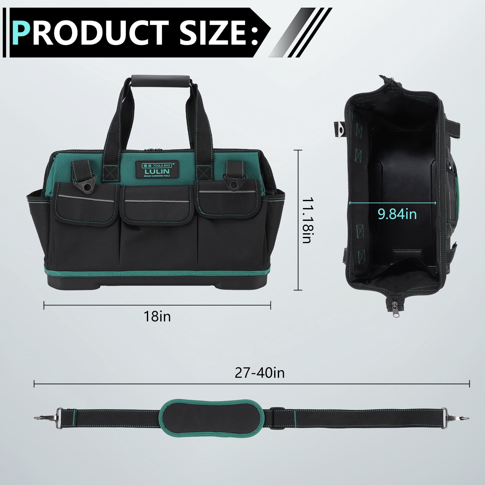 19-inch Tool Bag With 16 Pockets, Heavy Duty Hand Tool Storage Bag With Adjustable Shoulder Strap &amp; Waterproof Strong Molded Base, For Tool Kit Organizer Bag