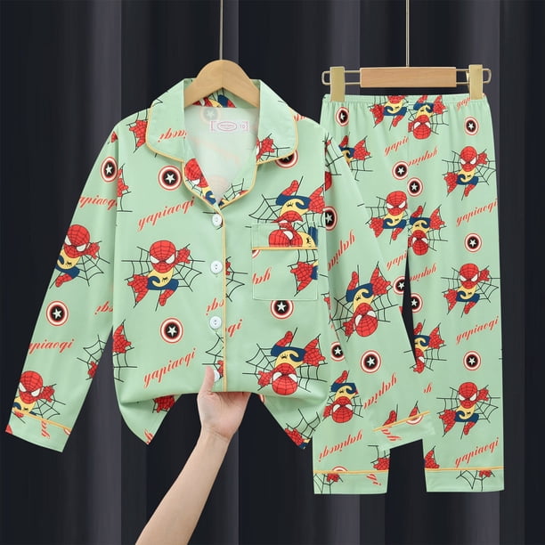 Spiderman Pyjama Boy Primavera y otoño Pijama Marvel Solapa de manga larga Niño de 15 años Niño de dibujos animados Bebé Servicio a domicilio Suit18 altura 140-155cm zhangmengya CONDUJO