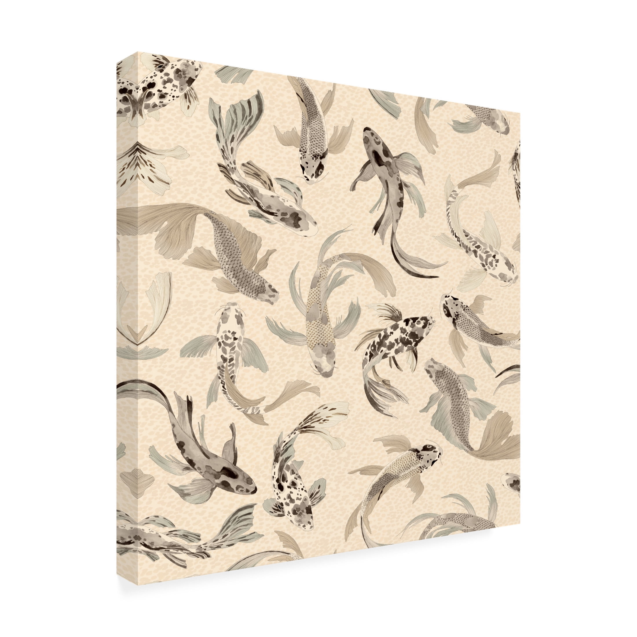 Canvas Wall Art - Hendon Lane 'Hla019 Koi Fish Neutral' Wall Art for Living Room, Bedroom, or Office D?cor by Trademark Fine Art - 24 x 24 Inches