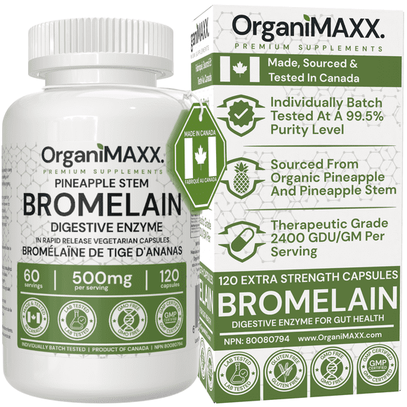Bromelain Digestive Enzyme for Gut Health, 500mg Capsules, Pineapple Stem Bromelain Digestive Enzymes For Women and Men 120 Count