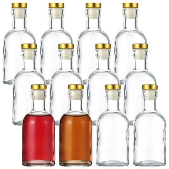 12 PCS Clear Woozy Glass Bottles, Glass Bottles with T-Top Stoppers, 3 oz Mini Wine Glass Bottle with Cork, Glass Liquor Bottle with Airtight Lid, 100 ml Glass Container for Beer Juice Oil Sauce