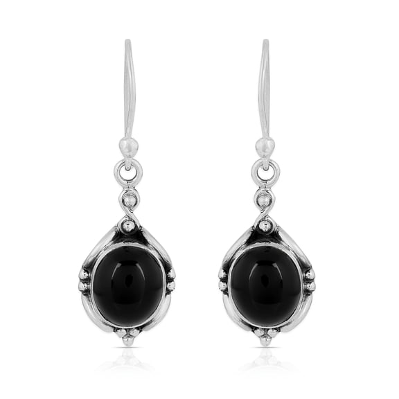 Black Onyx Earrings for Women Oval Shape with Bezel Setting 925 Sterling Silver Earrings for Women Gift Anniversary Engagement Christmas