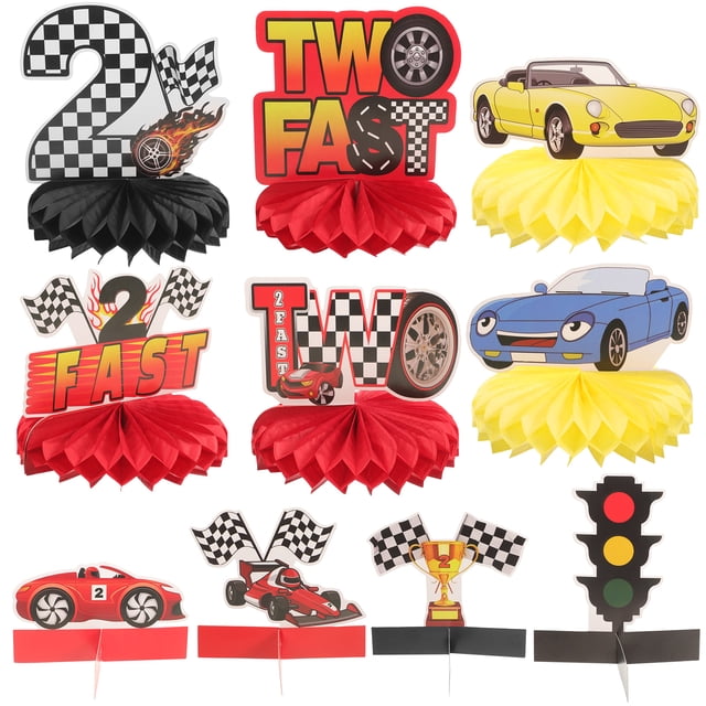 KAKOWELY 10 piezas de adornos de panal de abeja para coches de carreras, centros de mesa de panal de abeja de carreras