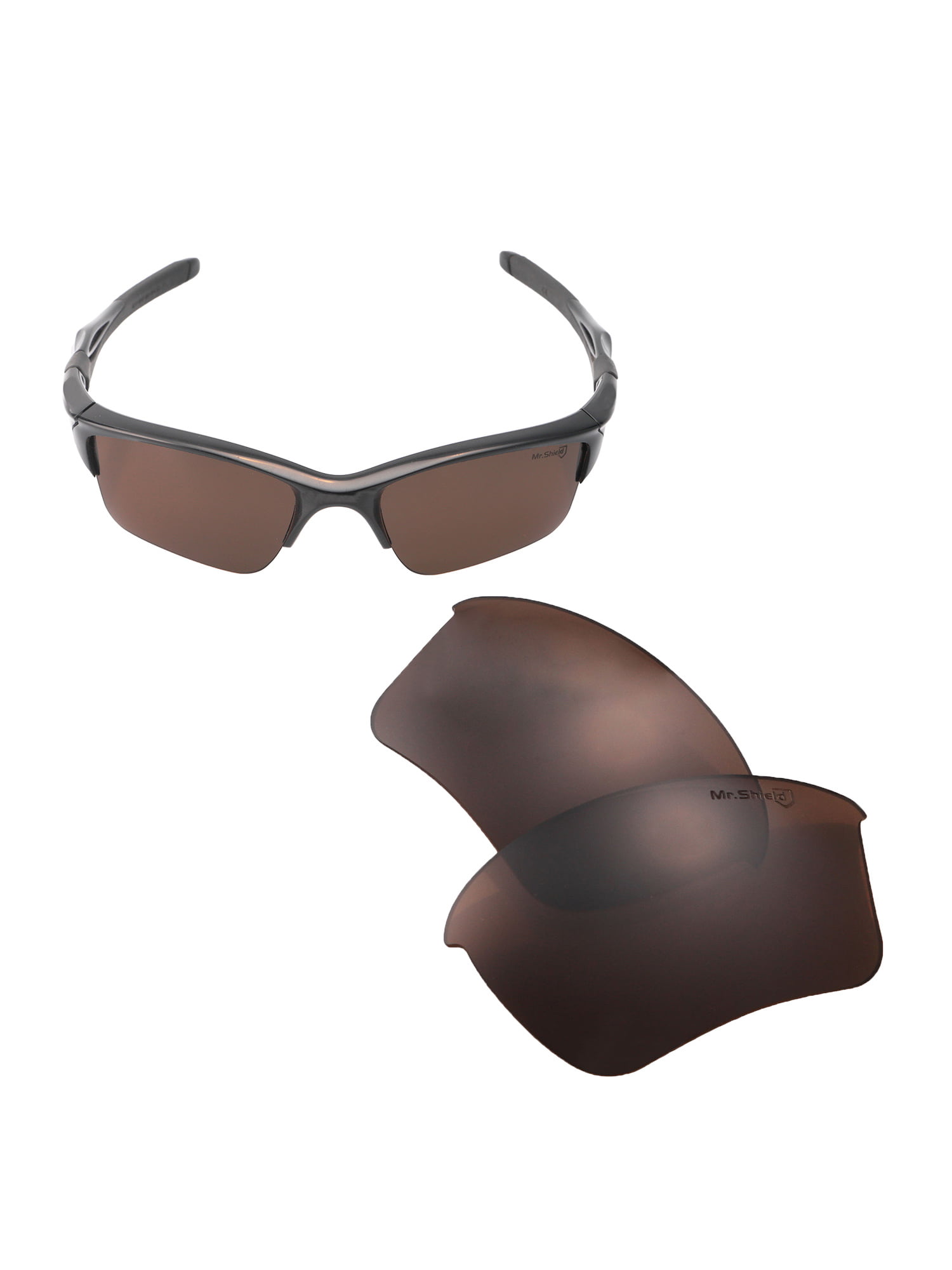 Walleva Brown Mr. Shield Polarized Replacement Lenses for Oakley Half Jacket   XL Sunglasses 