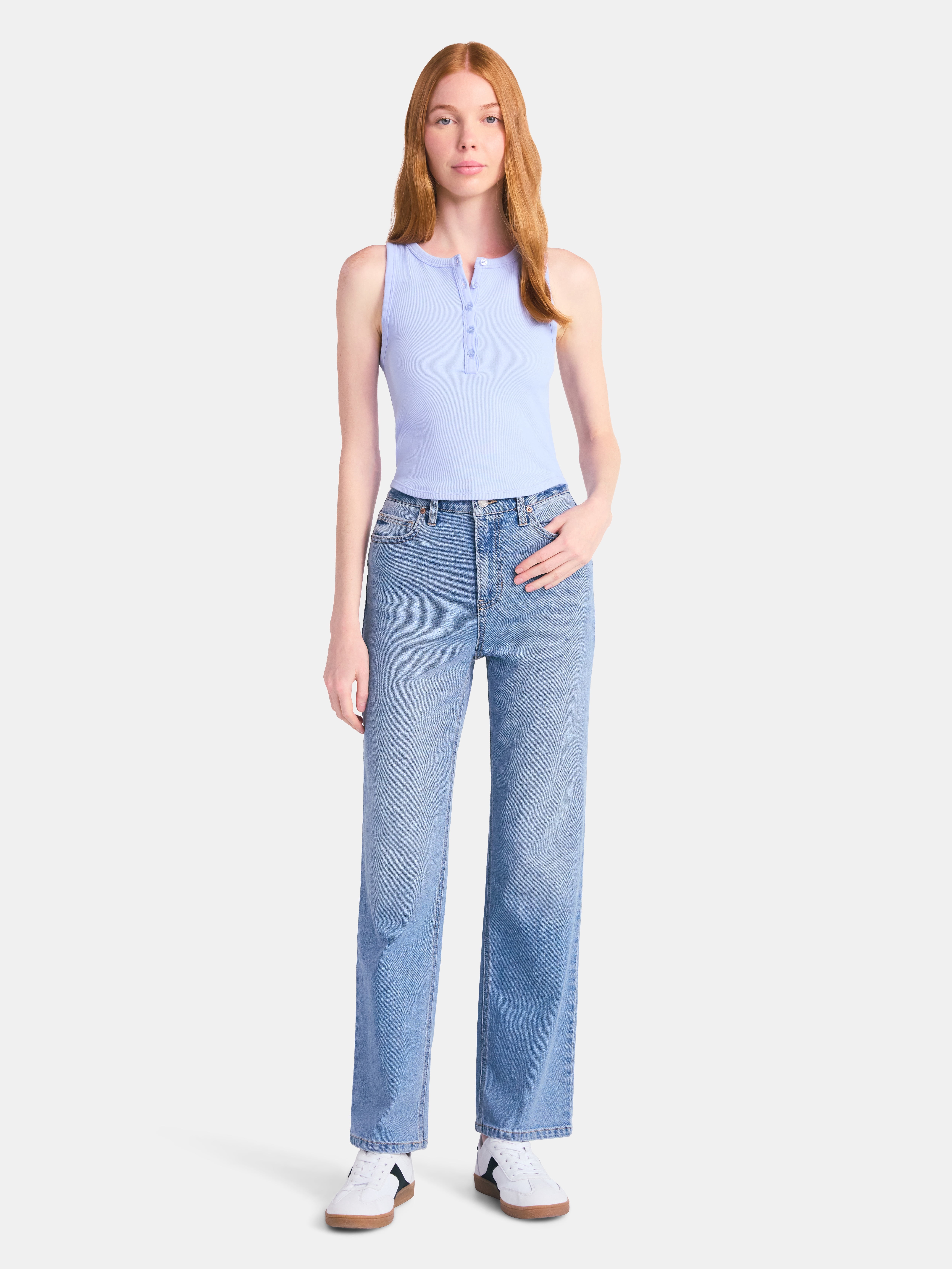 No Boundaries Women's Plus High-Rise Straight Leg Jeans, 30” and 32" Inseam, Sizes 00-24W