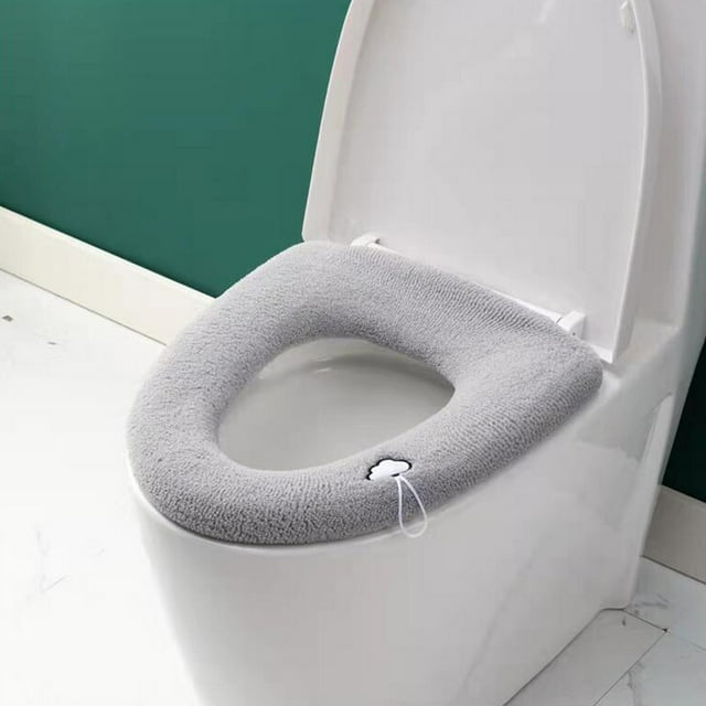 Boovnll Housse de Siège de Toilette, Chauffe-Siège de Toilette Épaissi et Doux, Housses de Toilette Extensibles Lavables en Tissu Réutilisables avec Poignée pour la Plupart des Sièges de Toilette Ronds, Ovales et Allongés