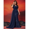thumbnail image 3 of AURA Plus Size Evening Dress V Neck Short Sleeve Slim Fit Party Long Skirt Beaded Polyester, 3 of 7