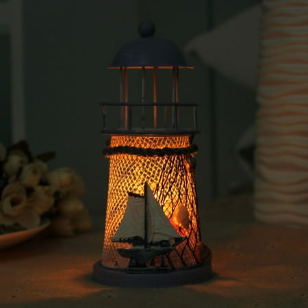 - Vintag Iron House Lighthouse Candle Holder Lantern Candlestick Candelabrum Mediterranean Style Gift Decor