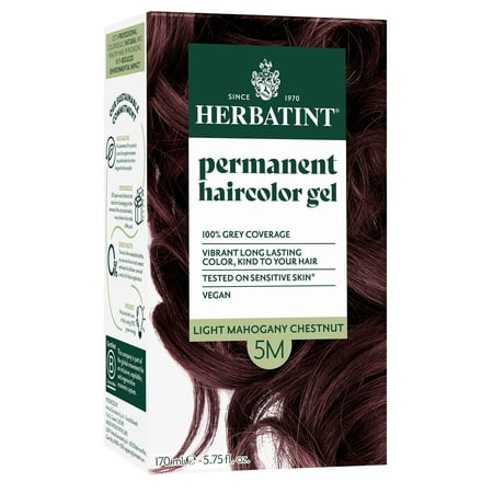 Herbatint Permanent Hair Dye For Women, 5M Light Mahogany Chestnut, Alcohol Free, Vegan, 100% Grey Coverage - 5.75 fl oz