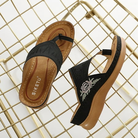 

Slippers Clearance Women S New Embroidered Sandals With Flat Bottom And Thick Toe