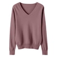thumbnail image 5 of Women's V Neck Sweaters Long Sleeve Lightweight Knit Pullover, Dressy Casual Top Light Purple XL, 5 of 5