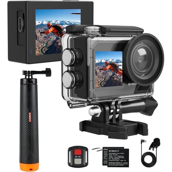 SVBONY SVGo2 4K30FPS Underwater Camera, EIS 2.0 Dual Touch-Screen Waterproof Camera Underwater, 50MP 5X Zoom, Remote Action Camera with Floating Selfie Stick, 2 Batteries for Snorkeling, Travel Vlog