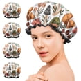 thumbnail image 7 of Shower Caps,Colorful Mushroom Leaf White Pattern Waterproof Shower Cap for Women 4 Pieces,Double Reusable Hair Cover for Shower PEVA Elastic Stretch Hem, 7 of 7