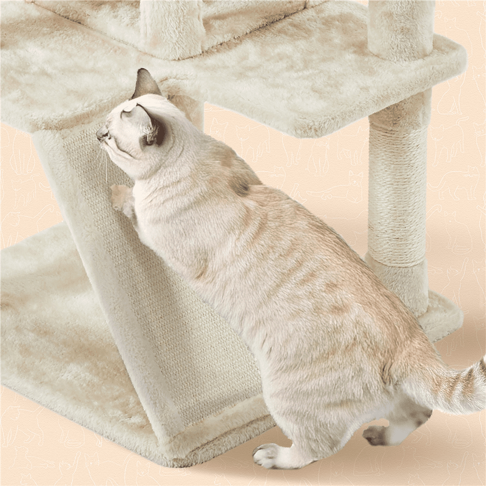 Alden Design 57.5" Double Condo Cat Tree with Scratching Post Tower, Beige