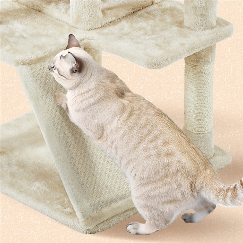 Smile Mart 57.5" Double Condo Cat Tree with Scratching Posts, Beige photo 8