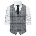 thumbnail image 2 of VBTAPA Mens Slim Fit Suit Vest Plaid Waistcoat Business Formal Vests Wedding Prom Casual Tuxedo Wear Gray XL, 2 of 7