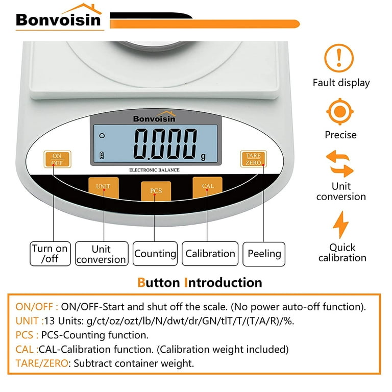 Bonvoisin Precision Scale 5000gx0.1g Digital Lab Scale Accurate Electronic  Balance Portable Laboratory Analytical Balance Industrial Counting Scale