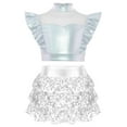 thumbnail image 2 of SiiRoh Girls Metallic Crop Top with Sequin Ruffle Tiered Skirt Sparkly Disco Jazz Dance Outfit Sets Silver 6, 2 of 6