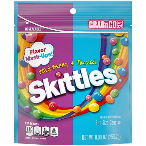 2X - Skittles Mash-Ups Wild Berry And Tropical Candy, 9-Ounce Bag