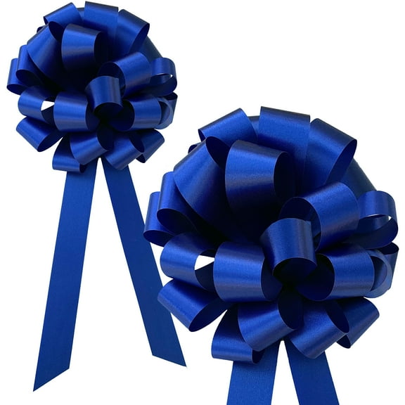 Royal Blue Pull Bows with Tails - 8" Wide, Set of 6, Easter, Memorial Day, 4th of July, Birthday, Hanukkah, Christmas, President's Day