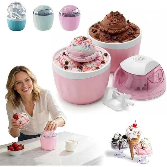 Small Home Mini Ice Cream Maker, 2026 New DIY Mini Ice Cream Maker, 17oz One-Touch Dessert Maker, Single Serving of Ice Cream, Frozen Yogurt, Electric Personal Machine, Family Treats (Pink)