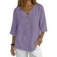 thumbnail image 2 of Ashirexll Womens Casual Tops, Fashion Solid Button Shirts Loose T Shirts Blouse with V-Neck, 2 of 7