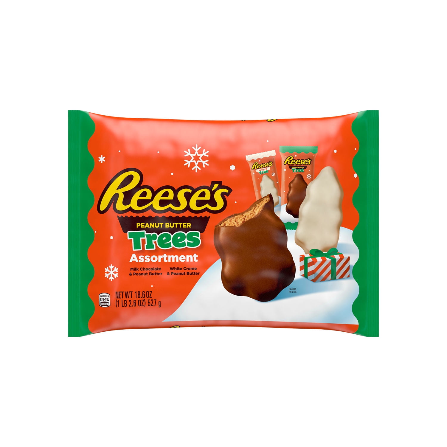 REESE'S, Assorted Milk Chocolate, White Creme Peanut Butter Trees Candy, Christmas, 18.6 oz, Bag