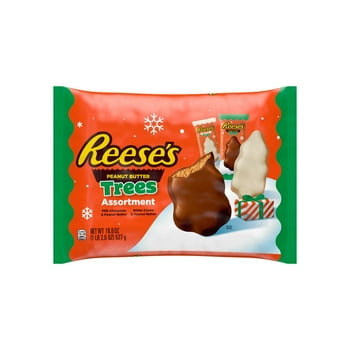 REESE'S, Assorted Milk Chocolate, White Creme Peanut Butter Trees Candy, Christmas, 18.6 oz, Bag