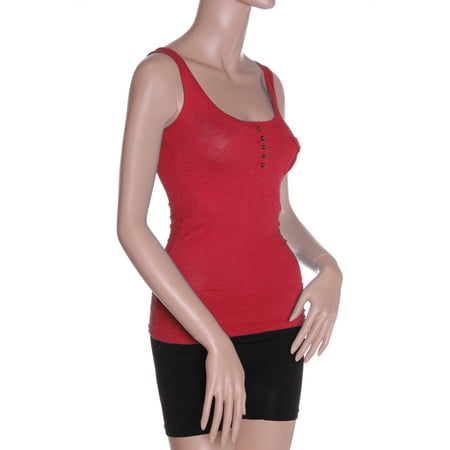 Green Plain Front Thermal - Color Story Women's Sexy Muscle Tank Top 100% Cotton with S Front Pocket - Junior Sizes