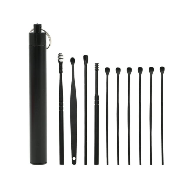 Kit de Limpieza de Oídos Único Bargains, Seguro y Efectivo, Herramienta de Eliminación de Cerumen de Acero Inoxidable Negra, 10 Pcs