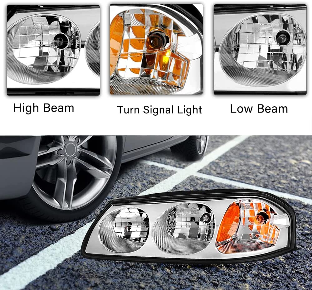 For 2000-2005 Chevy Impala Chrome Headlights Lamps Replacement Assembly Pair