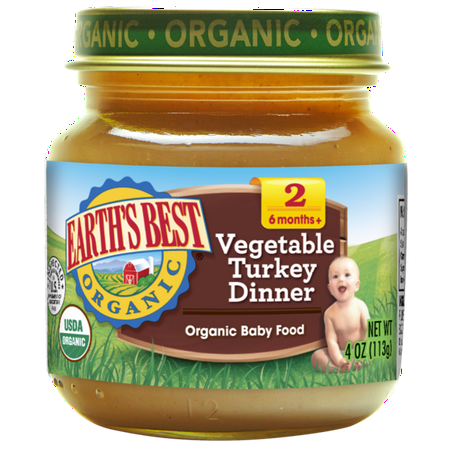 Earth's Best Organic Stage 2 Baby Food, Vegetable Turkey Dinner, 4 Ounce Jars, Pack of