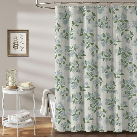 Abstract Vintage Floral Linen Shower Curtain 60x72 inch Traditional Floral Block Print Pattern in Blue and Green, Botanical Boho Shower Curtain Set for Rustic Farmhouse Frenchy Bathroom Decor