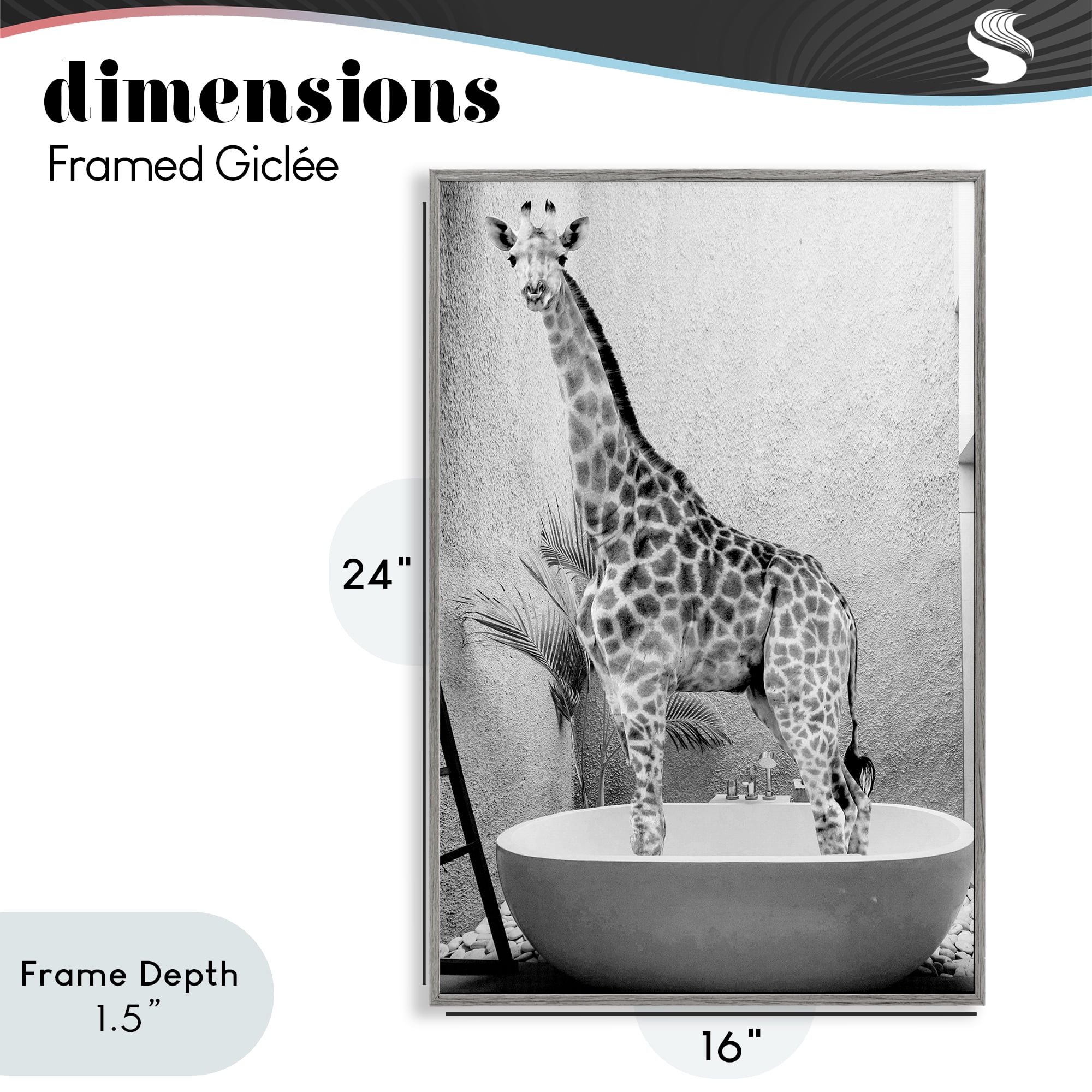 Stupell Industries Safari Bath Standing Tall Gray Framed Giclee Art, design by SD Graphics Studio