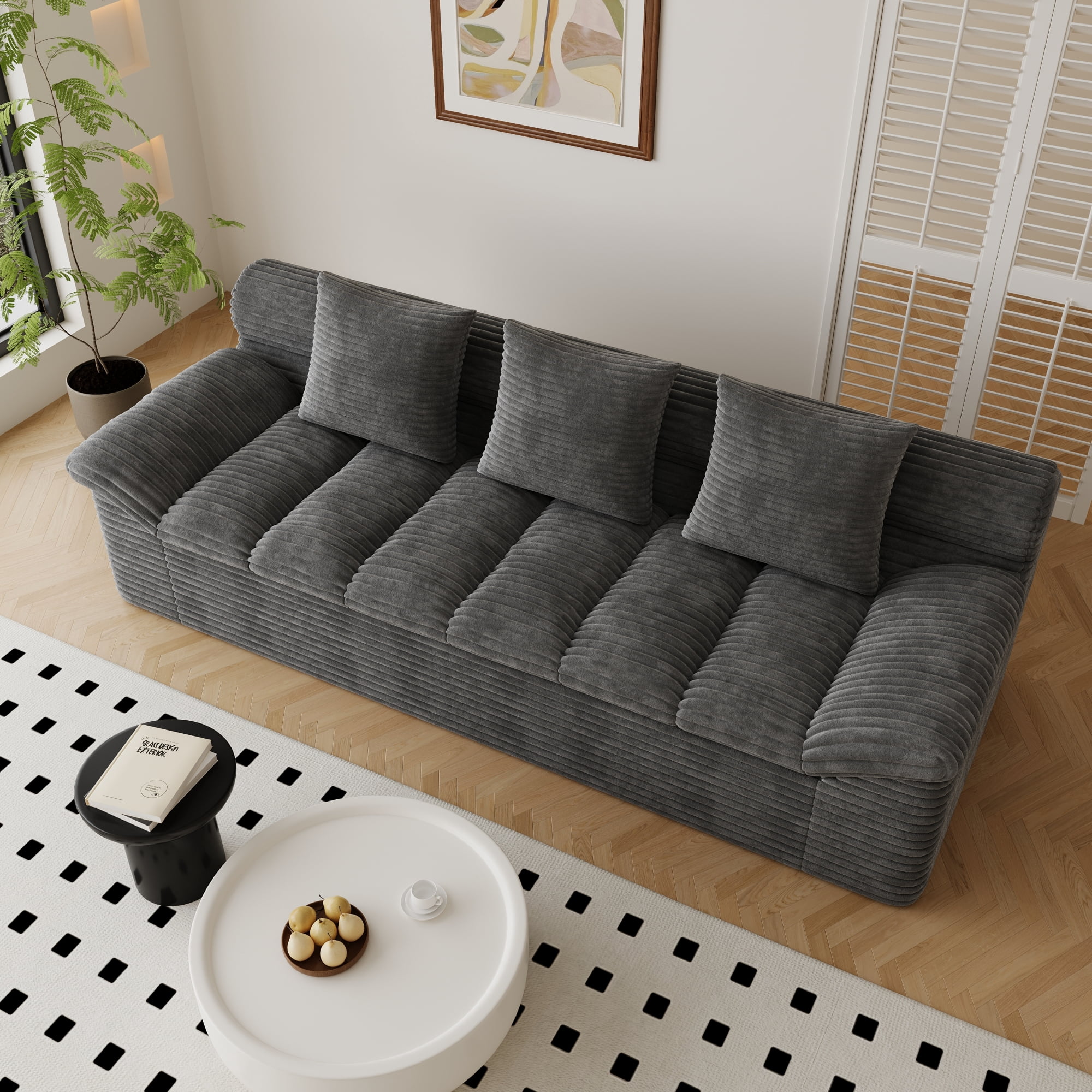 HOQBN 71" Cloud Sofa for Living Room,Upholstered Chenille Boneless Sofa with Deep Seat Design and 2 Pillows,Comfy Cloud Couch for Bedroom, Office, Apartment, No Assembly,Dark Gray