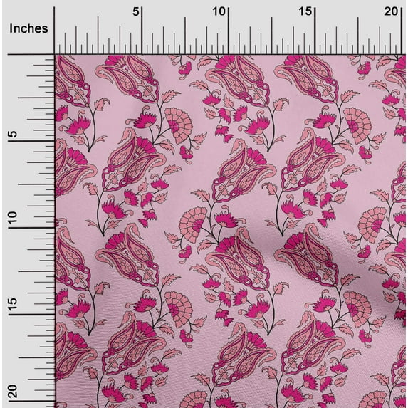 oneOone Cotton Poplin Fabric Leaves|Floral & Paisley Block Print Fabric BTY 42 Inch Wide