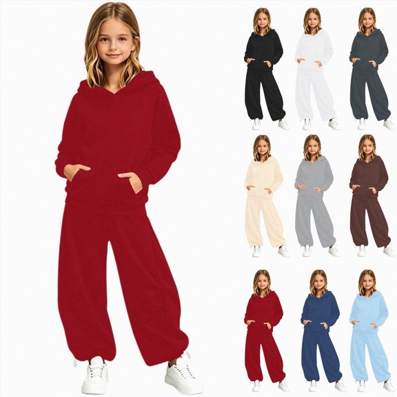 Girls Sweatsuits 2 Piece Set Kids Long Sleeve Hoodie Pants Set for Fall Winter 6-24 Months 2T 3T 4T 5T 6T Children Red,3-4 Years