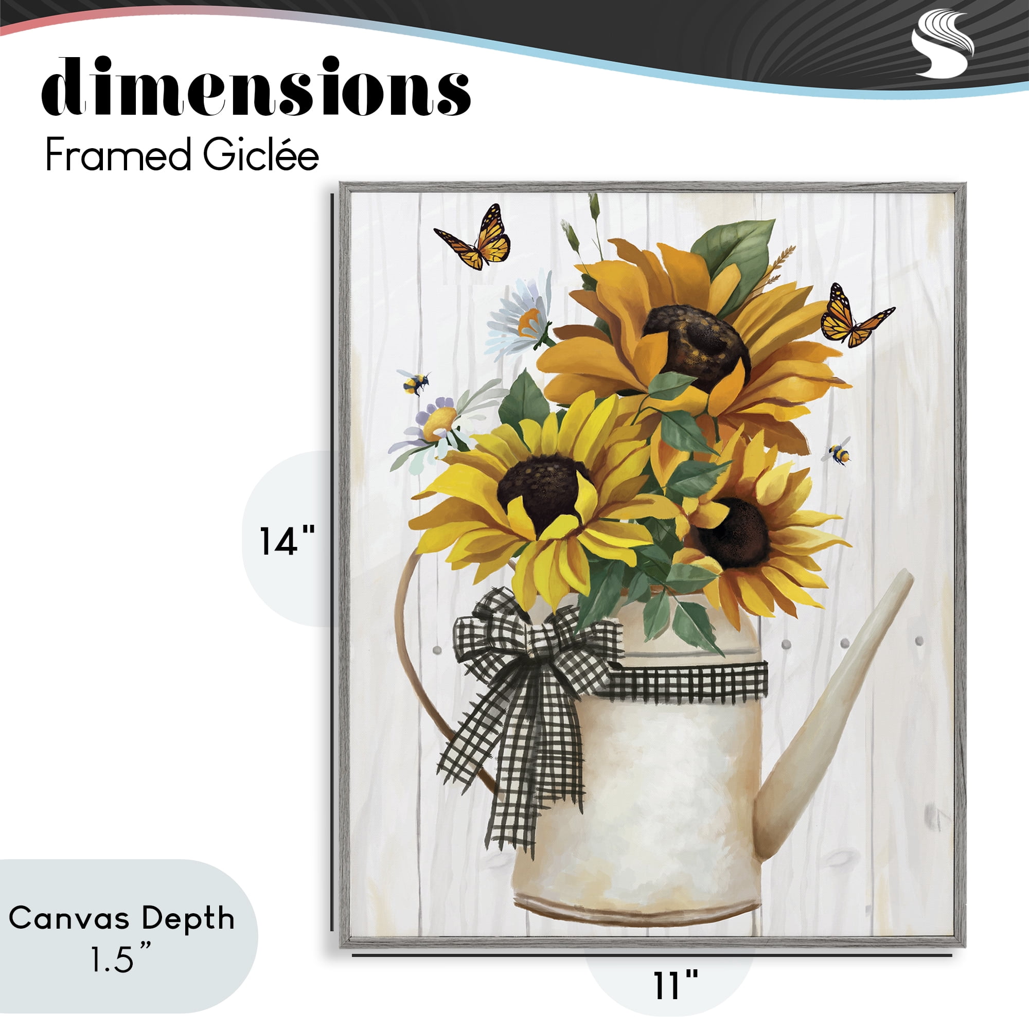 Stupell Industries Sunflower Trio in Watering Can Gray Framed Giclee Art, design by Lucca Sheppard