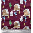 thumbnail image 1 of Soimoi Purple polyester Crepe Fabric Snowman,House & Tree Christmas Printed Fabric 1 Yard 52 Inch Wide, 1 of 1