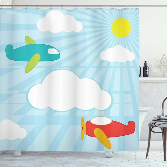 Ambesonne Airplane Shower Curtain, Retro, 69"Wx75"L, Multicolor
