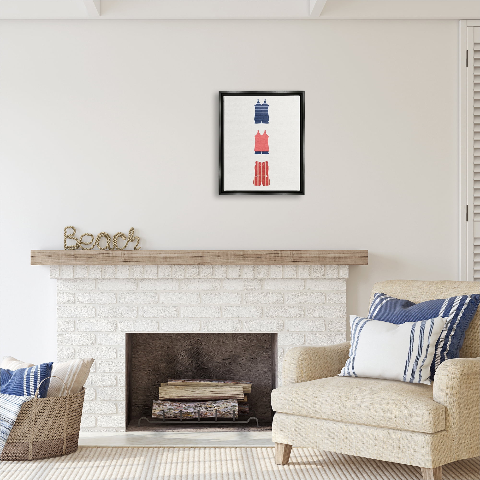Stupell Industries Nautical Swim Clothes Beauty & Fashion Painting Black Floater Framed Canvas Art Print Wall Art, 17 x 21
