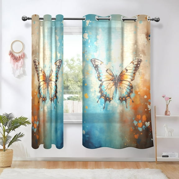 Butterfly Painting Blackout Curtains Thermal Insulation 63 inch Grommet for Bedroom Living Room Bathroom Kitchen Windows 2 Pack