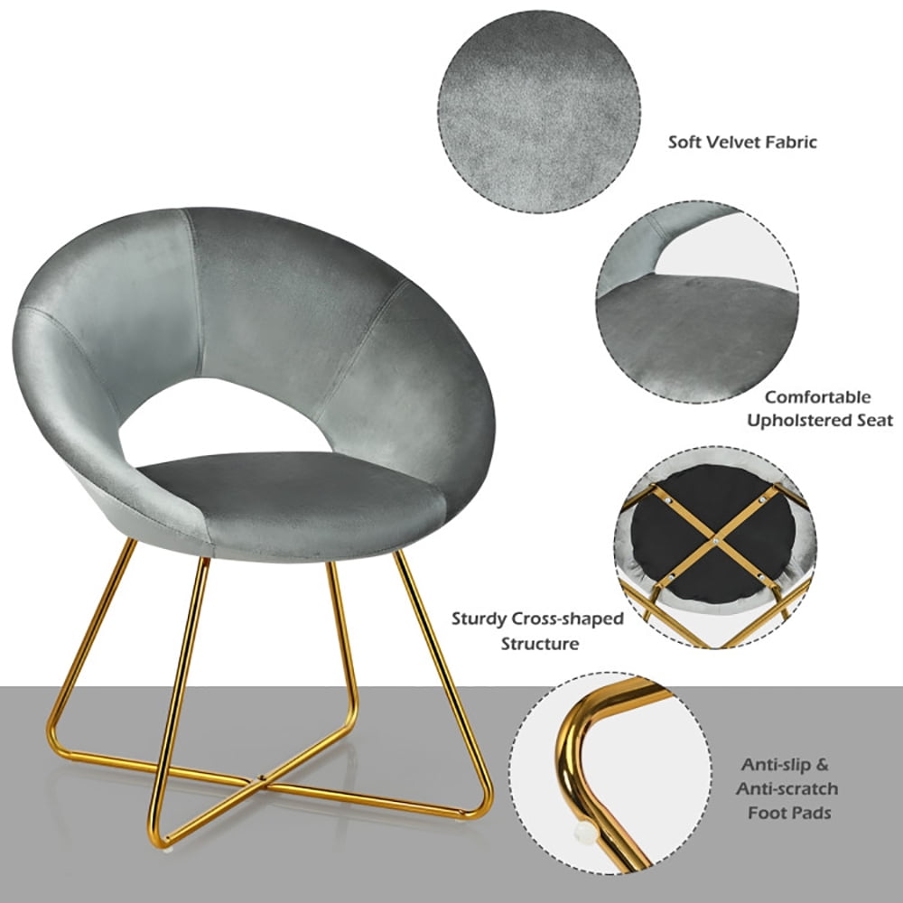 Finihen Velvet Dining Arm Chair, Modern Accent Velvet Dining Arm Chair with Golden Metal Legs and Soft Cushion, for Bedroomï¼Living Room, Dining Room, Kitchen, Gray
